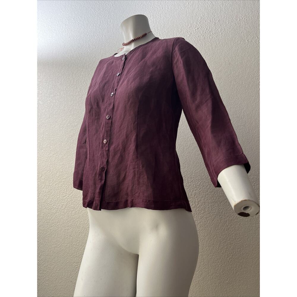 Eileen Fisher Blouse XS Linen silk Button Up Wine Merlot Lightweight Whimsigoth - Picture 9 of 16